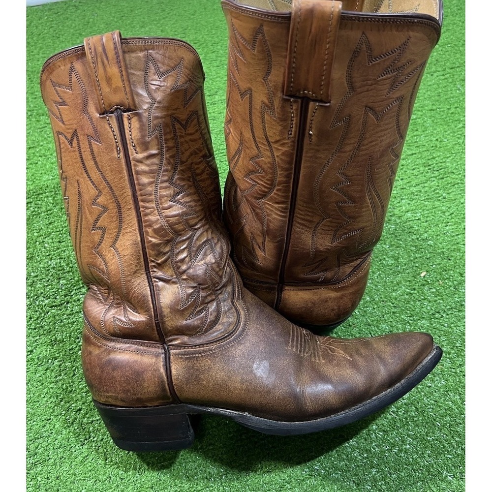 Vintage Justin Boots Size 9E Cowboy Western Brown Patin Leather Made in USA